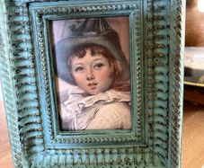 Vintage Small Picture of child in ornate wooden painted frame