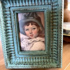 Vintage Small Picture of child in ornate wooden painted frame