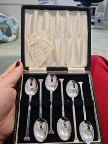 Rare Antique Cased Set of 6 Solid Sterling Silver Coffee Spoons. British Hallmarks Multi-Assay Set which Includes Closed Chester and Glasgow Marks