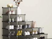 16 Cube Light Grey Shoe Rack, DIY Wardrobe Closet Organizer, Storage Bookshelves Bookcase, Interlocking Shelving Unit, Home Solutions Unit for Clothes Books Toys