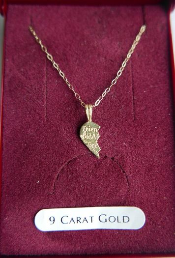 9K Yellow Gold 375 I Love You Piece of My Heart Puzzle Pendant Necklaces L9" - 0,68g