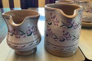 Nicholas Mosse Lavender fri:Washington Creek USA , a set if two jugs , a 4 inch creamer and a four and a  half inch cylinder jug