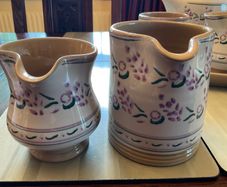 Nicholas Mosse Lavender fri:Washington Creek USA , a set if two jugs , a 4 inch creamer and a four and a  half inch cylinder jug