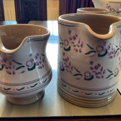 Nicholas Mosse Lavender fri:Washington Creek USA , a set if two jugs , a 4 inch creamer and a four and a  half inch cylinder jug