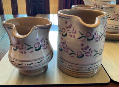 Nicholas Mosse Lavender fri:Washington Creek USA , a set if two jugs , a 4 inch creamer and a four and a  half inch cylinder jug