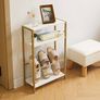 Narrow Side Table, 3-Tier Slim End Table with Fabric Basket, Modern Sofa Table for Narrow and Small Spaces, with Gold Metal Frame, White Image 9
