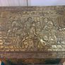 Vintage antique embossed brass fireside log box, coal box Image 3