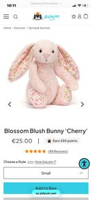 New JELLYCAT Small Blossom Blush Cherry Bunny