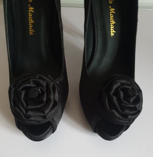 Andres Machado Black Satin Ladies Peeptoe Pumps Heels Shoes Size EU36 UK3 Wedding CAN POST