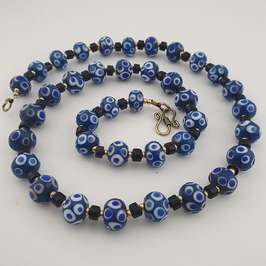 Antique Venetian Style Thousand Eyes Glass Beaded Necklace