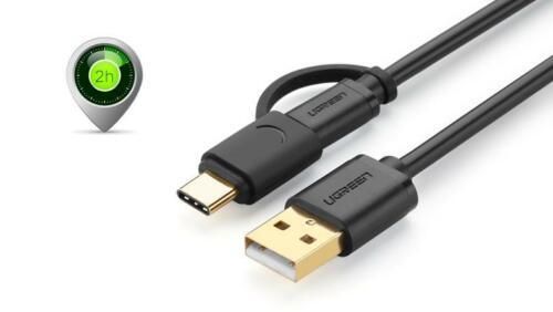 Ugreen 1M 2-in-1 (USB-C & Micro USB) QC 3.0 Fast Charger & Data Sync Gold Plated Cable (Brand New/Warranty)