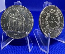 1977 France 50 francs Hercules large silver coin x 2