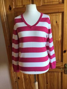 Ladies Tommy Hilfiger striped Jumper size L Uk 14 includes postage