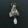 Art Deco Vintage Style Insect Moth Skull Pearl Brooch Pin Image 3