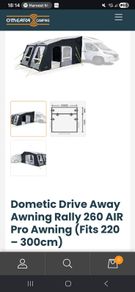 Dometic Drive Away Awning Rally 260 AIR Pro Awning Fits 220 to 300cm
