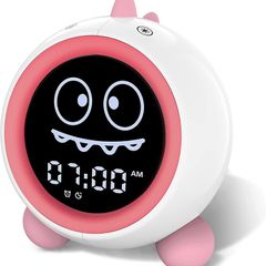 H-chin Kids Alarm Clock, Sleep Trainer for Children with Night Light, Sound Machine, Alarm Clock with Wake-Up Time for Toddlers (Pink)