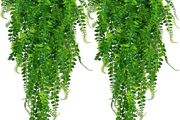 2 Packs Artificial Hanging Plants Ferns Aesthetic Room Fake Green Leaves Wall Decoration for Indoor &amp; Outdoor, Faux Greenery Vines for Bedroom &amp; Gardens (FREE POSTAGE)