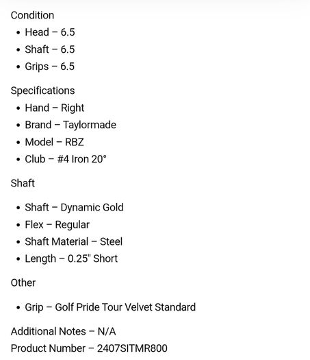 Taylormade RBZ #4 Iron 20 Degree / Dynamic Gold Regular