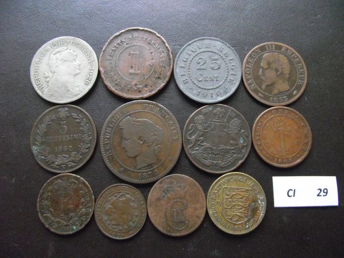12 Vintage Foreign Coins (1835-1957)