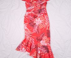 Lipsy Orange Tropical Floral Off-the-Shoulder Bardot Midi Dress 10UK/38EU