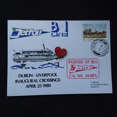 Ireland Postcard : Dublin - Liverpool Inaugural Crossings  , " Posted at Sea " - 1980