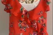 top red floral cold shoulder style frilled camisole size 14