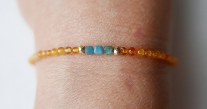 925 Sterling Silver Beaded Bracelet with Orange and Blue Stones