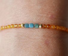 925 Sterling Silver Beaded Bracelet with Orange and Blue Stones