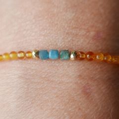 925 Sterling Silver Beaded Bracelet with Orange and Blue Stones