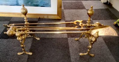Large heavy solid brass companion set