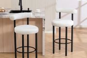 Set of 2 bar stools, boucle fabric bar chairs with curved backrest, footrest, 50x52.5x98cm, cream