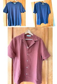 Men tshirts: 2 navy tshirts and 1 short sleeve textured shirt