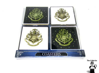 Harry Potter Coasters Set Of 4 Black & White School Emblem Hogwarts Crest Novelty Collectible From Penneys Primark Home   Brand new in original packaging This is official merchandise