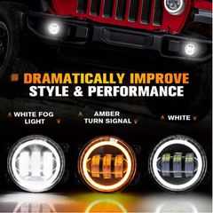 4-Inch LED Fog Lights Featuring White Angel Eyes Halo Rings,