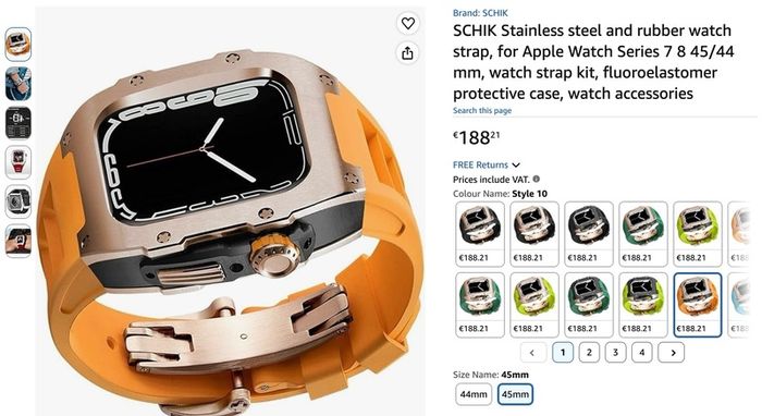 Premium stainless steel & rubber Apple Watch 44/45mm case & strap