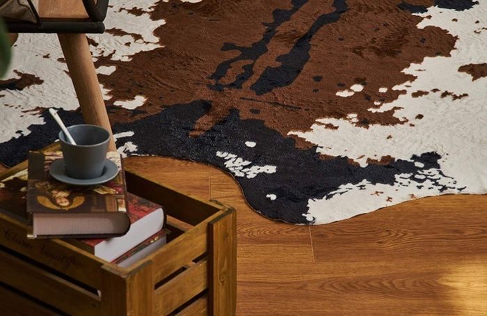 Faux Cowhide Rug (4.6ft x 5.2ft) - Cow Print Area Rug for a Western Boho Decor - Synthetic, Cruelty-Free Animal Hide Carpet with No-Slip Backing