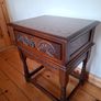 3 Vintage side tables; Beech wood 185 e. Wood Bros Carved Oak Table 215 euro , nest table 60 euro. Image 5