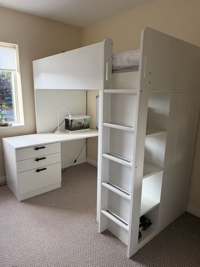 Kids High Sleeper Bed with Desk & Storage