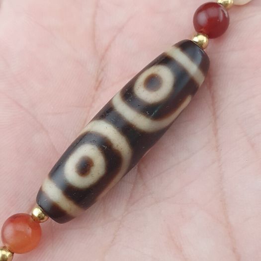 Antique Himalayan Tibetan 3 Eyes Agate Dzi Bead With Mix Lapis,carnelianPearls Necklace