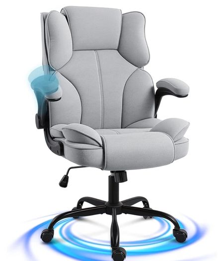 Office Chair with Flip-Up Arms for Home Office,Grey  Thick Padded Seat, Supportive Backrest, Ergonomic Design,  Rocking, 10cm Height Adjustment, 150kg Capacity