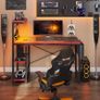 113CM Reversible Corner Gaming Desk with RGB LED Lights Black Carbon Fibre Surface Storage Shelves Side Pocket Hooks Compact Computer for Small Spaces Home Office Image 5