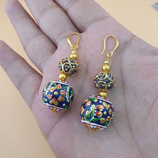 Beautiful Handmade Afghani Design Colorful Enamel Drop Earrings