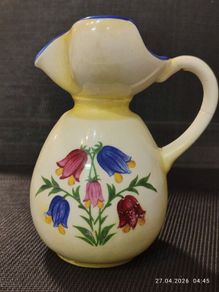 Rare Vintage 1930s Czechoslovakian Hand-Painted Folk Art Ceramic Jug  Pitcher