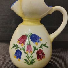 Rare Vintage 1930s Czechoslovakian Hand-Painted Folk Art Ceramic Jug  Pitcher