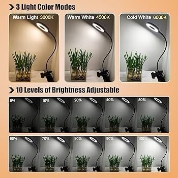 SALE | LED Clip Light, Desk Clamp Lamp 10 Dimmable Brightness 3 Light Modes, 360 Degree Flexible Gooseneck Clip Lamp for Reading, Painting, Craft, Studying