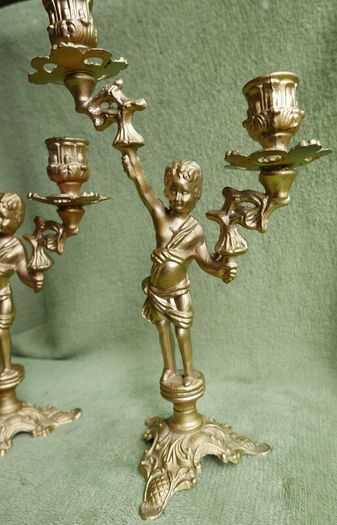 Vintage French Brass Cherub Candelabra, Antique Brass Candle Holders, Vintage Candlestick, Art Nouveau Brass Candlesticks
