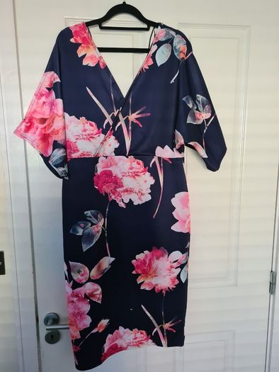 Navy & Pink Scuba Faux Wrap Dress (nwt)