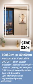 LED Bathroom Mirror 60x80cm Bluetooth Speakers