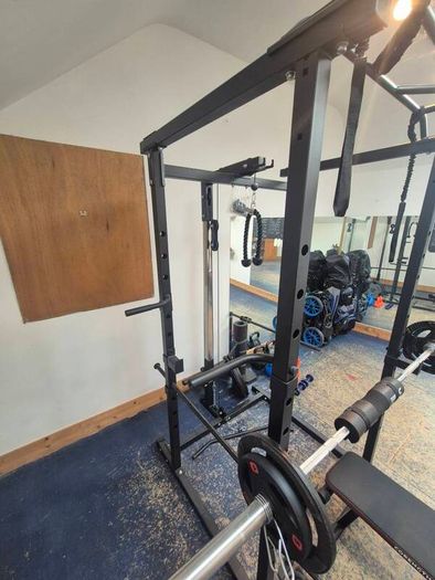 Home Gym set up w/ plates and kettlebells