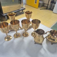 brass goblets/candle holders/jug and bowl